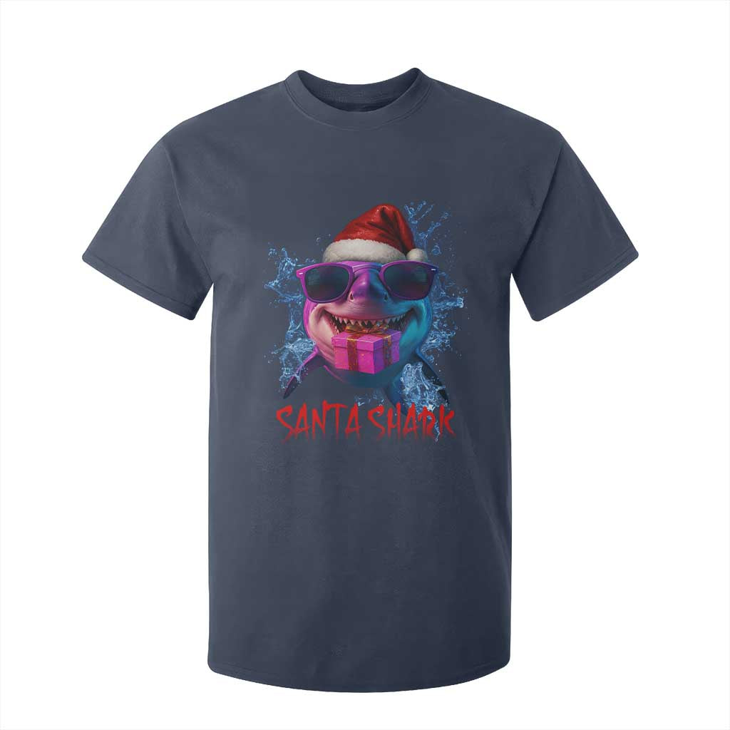 Funny Christmas Santa Shark Xmas Gift T Shirt For Kid TS12 Navy Print Your Wear