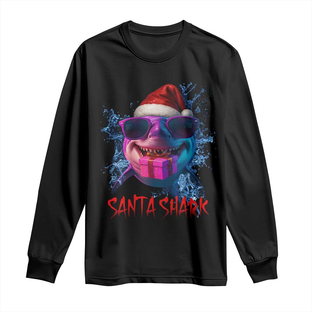 Funny Christmas Santa Shark Xmas Gift Long Sleeve Shirt TS12 Black Print Your Wear