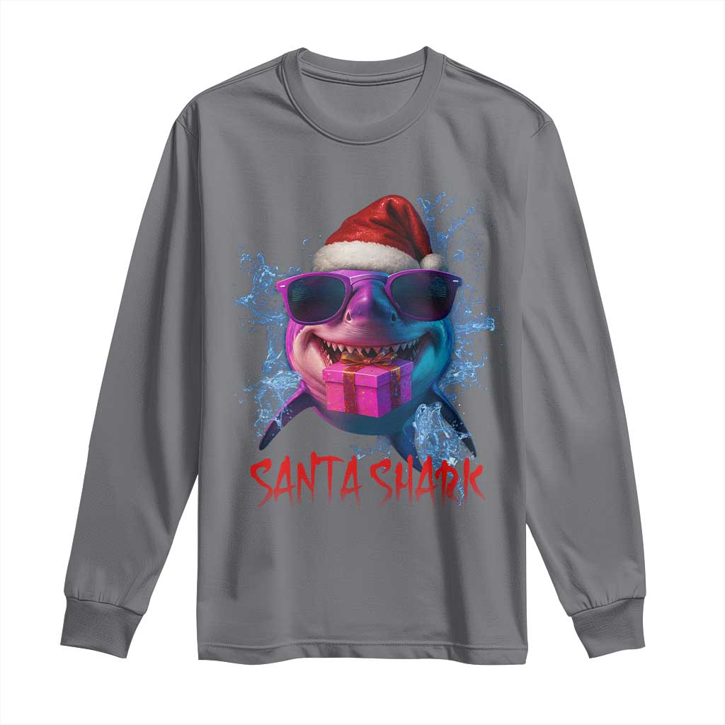 Funny Christmas Santa Shark Xmas Gift Long Sleeve Shirt TS12 Charcoal Print Your Wear
