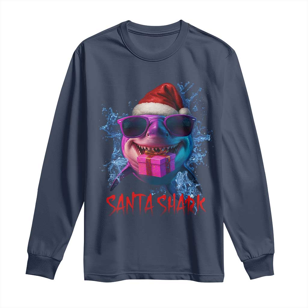 Funny Christmas Santa Shark Xmas Gift Long Sleeve Shirt TS12 Navy Print Your Wear