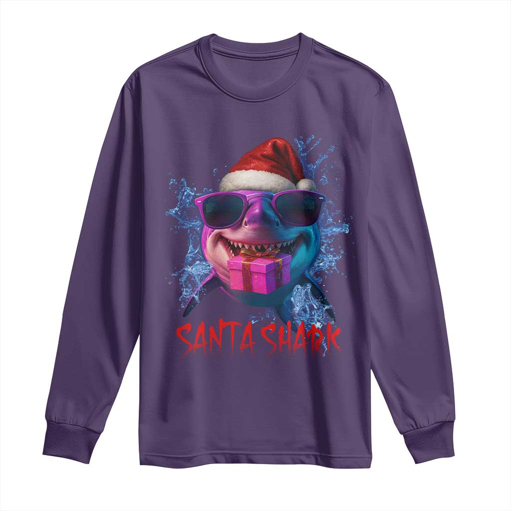 Funny Christmas Santa Shark Xmas Gift Long Sleeve Shirt TS12 Purple Print Your Wear