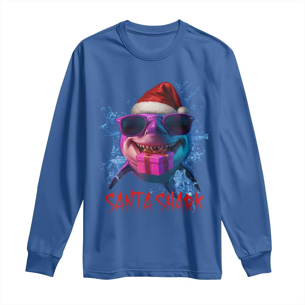 Funny Christmas Santa Shark Xmas Gift Long Sleeve Shirt TS12 Royal Blue Print Your Wear