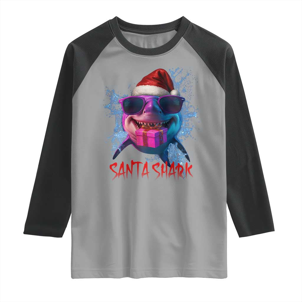 Funny Christmas Santa Shark Xmas Gift Raglan Shirt TS12 Sport Gray Black Print Your Wear