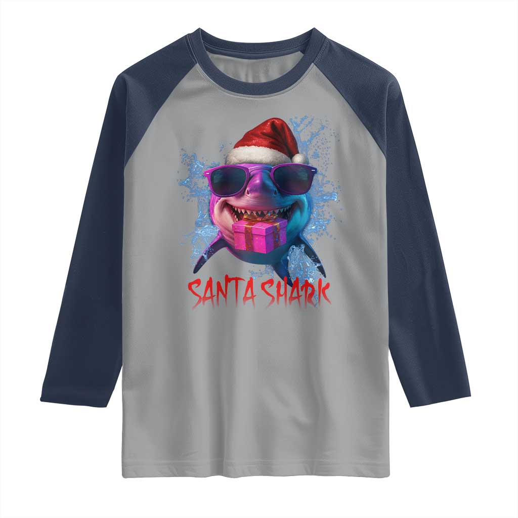 Funny Christmas Santa Shark Xmas Gift Raglan Shirt TS12 Sport Gray Navy Print Your Wear