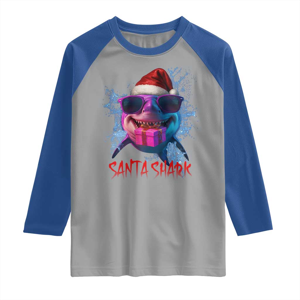 Funny Christmas Santa Shark Xmas Gift Raglan Shirt TS12 Sport Gray Royal Print Your Wear