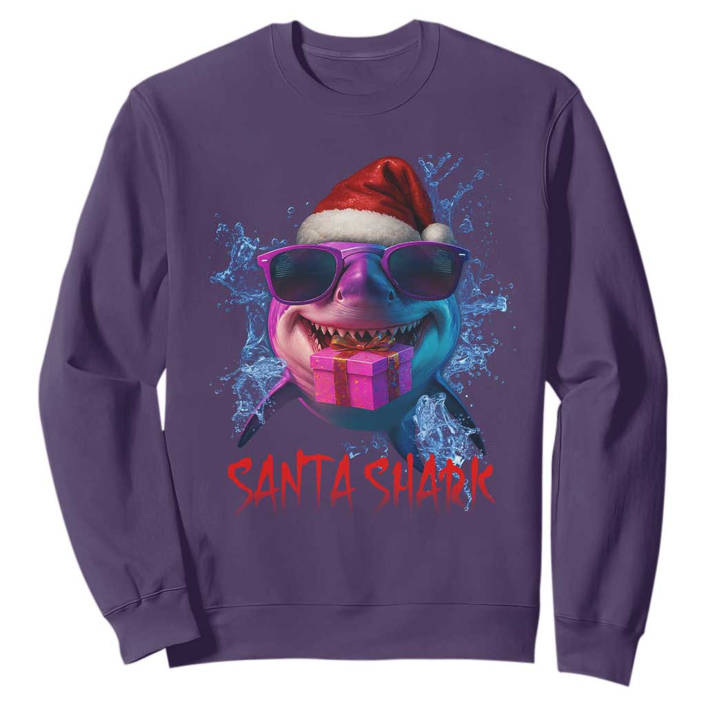 Funny Christmas Santa Shark Xmas Gift Sweatshirt TS12 Purple Print Your Wear