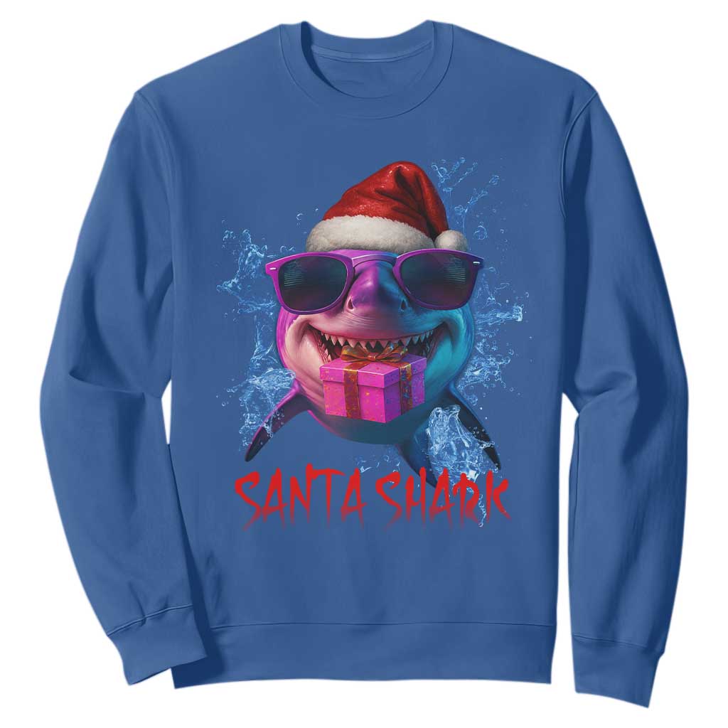 Funny Christmas Santa Shark Xmas Gift Sweatshirt TS12 Royal Blue Print Your Wear