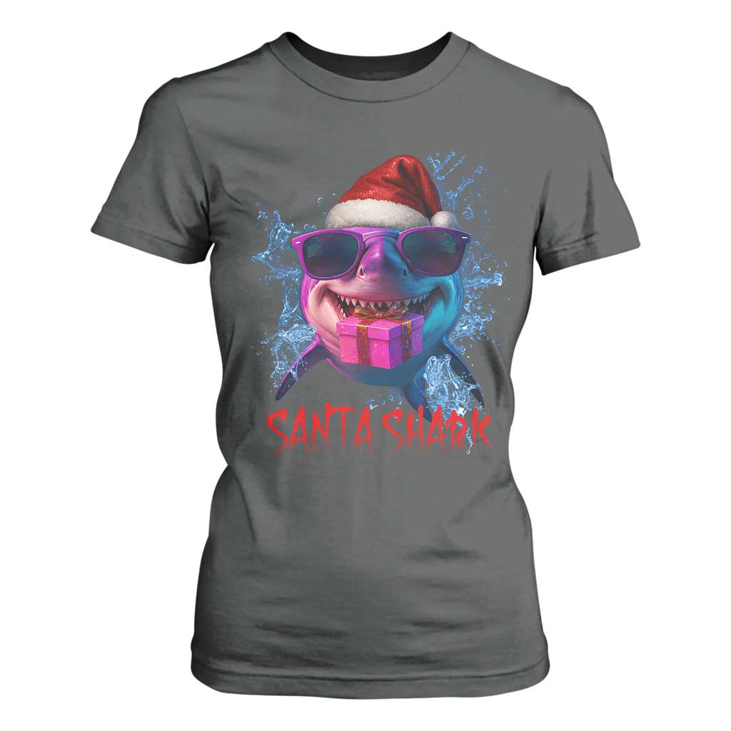 Funny Christmas Santa Shark Xmas Gift T Shirt For Women TS12 Dark Heather Print Your Wear