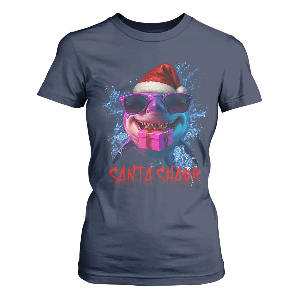 Funny Christmas Santa Shark Xmas Gift T Shirt For Women TS12 Navy Print Your Wear