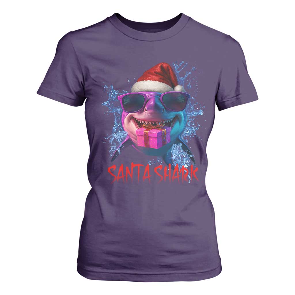 Funny Christmas Santa Shark Xmas Gift T Shirt For Women TS12 Purple Print Your Wear