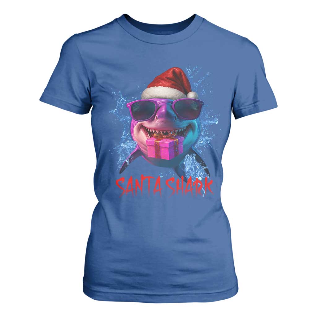Funny Christmas Santa Shark Xmas Gift T Shirt For Women TS12 Royal Blue Print Your Wear