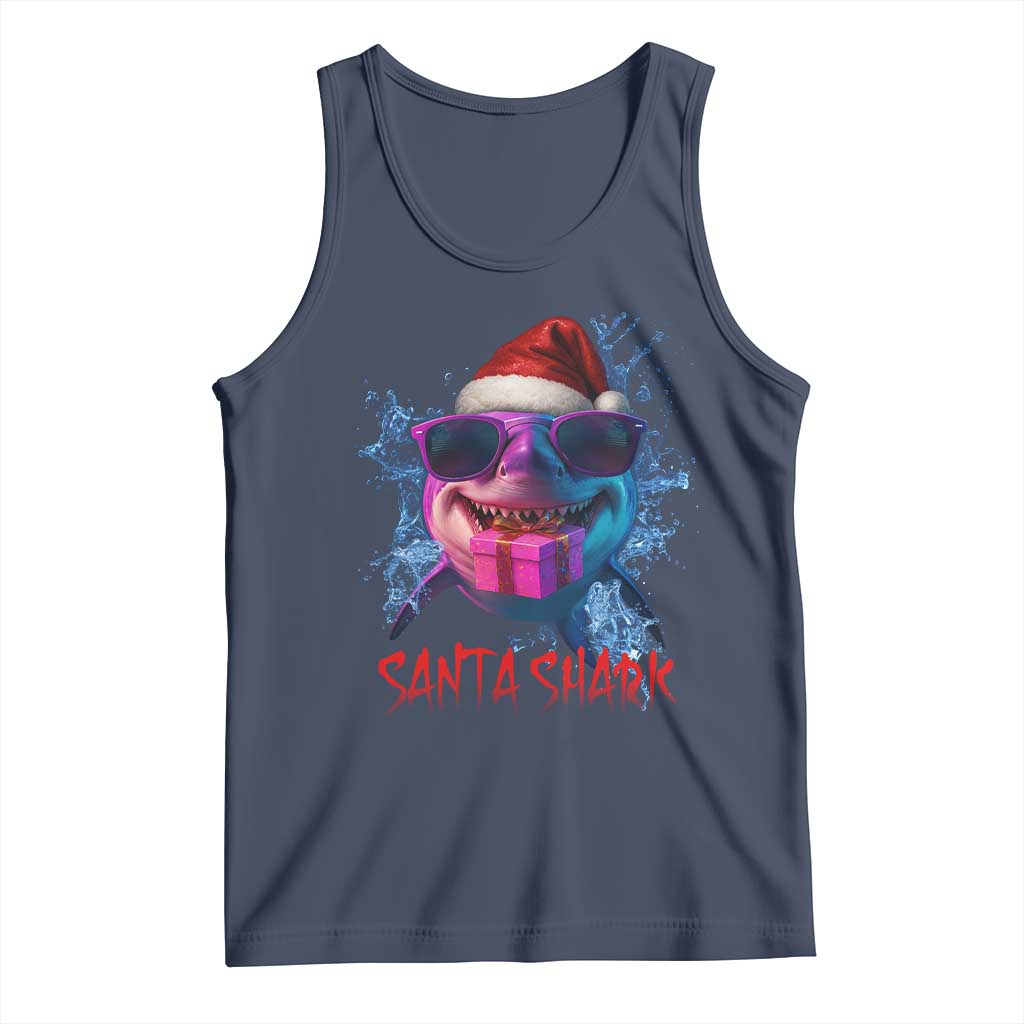 Funny Christmas Santa Shark Xmas Gift Tank Top TS12 Navy Print Your Wear
