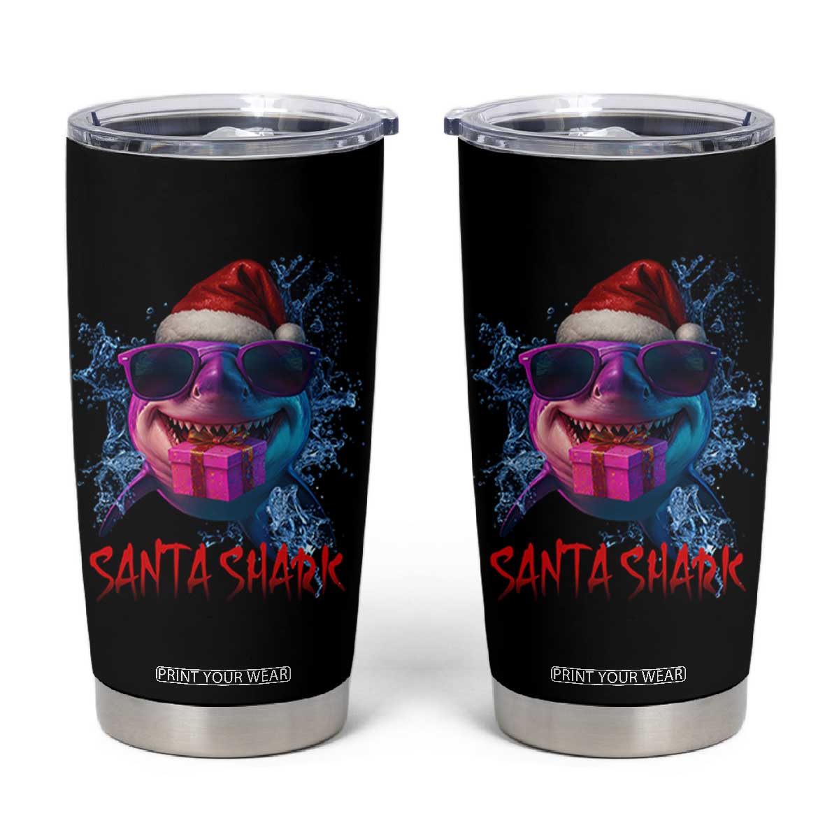 Funny Christmas Santa Shark Xmas Gift Tumbler Cup TS12 Black Print Your Wear