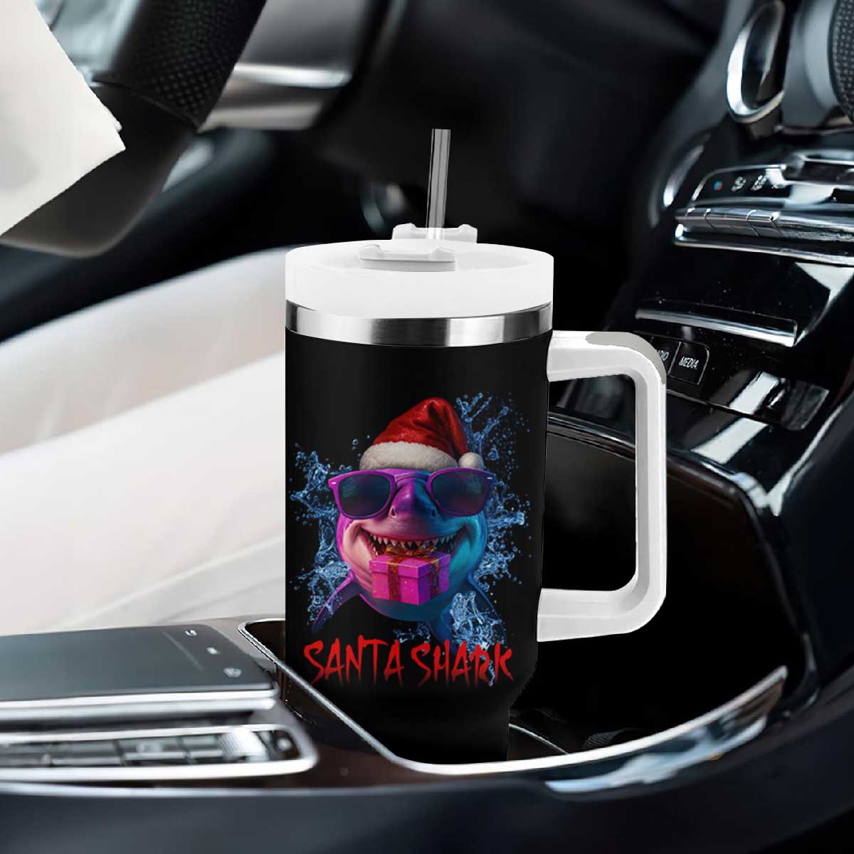 Funny Christmas Santa Shark Xmas Gift Tumbler With Handle TS12 Print Your Wear