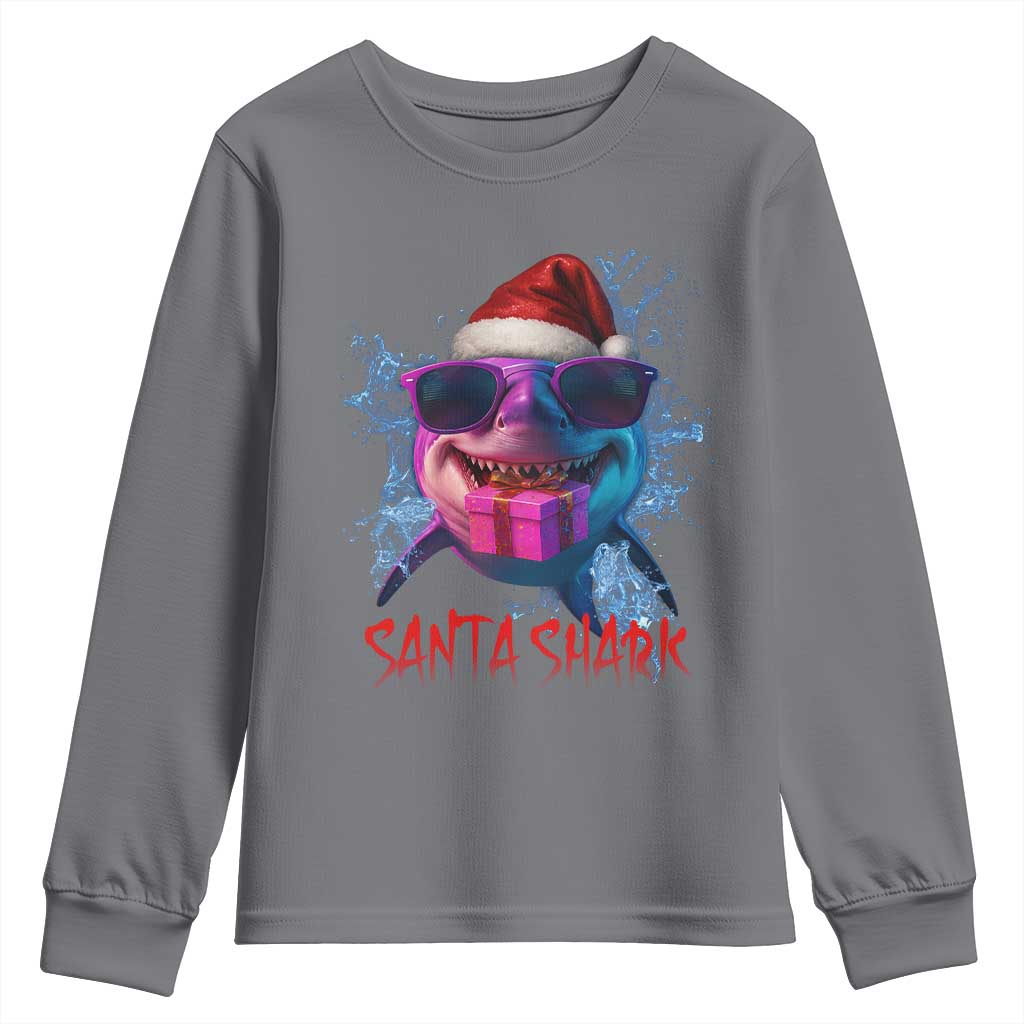 Funny Christmas Santa Shark Xmas Gift Youth Sweatshirt TS12 Charcoal Print Your Wear