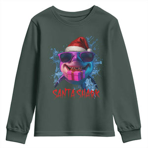 Funny Christmas Santa Shark Xmas Gift Youth Sweatshirt TS12 Dark Forest Green Print Your Wear