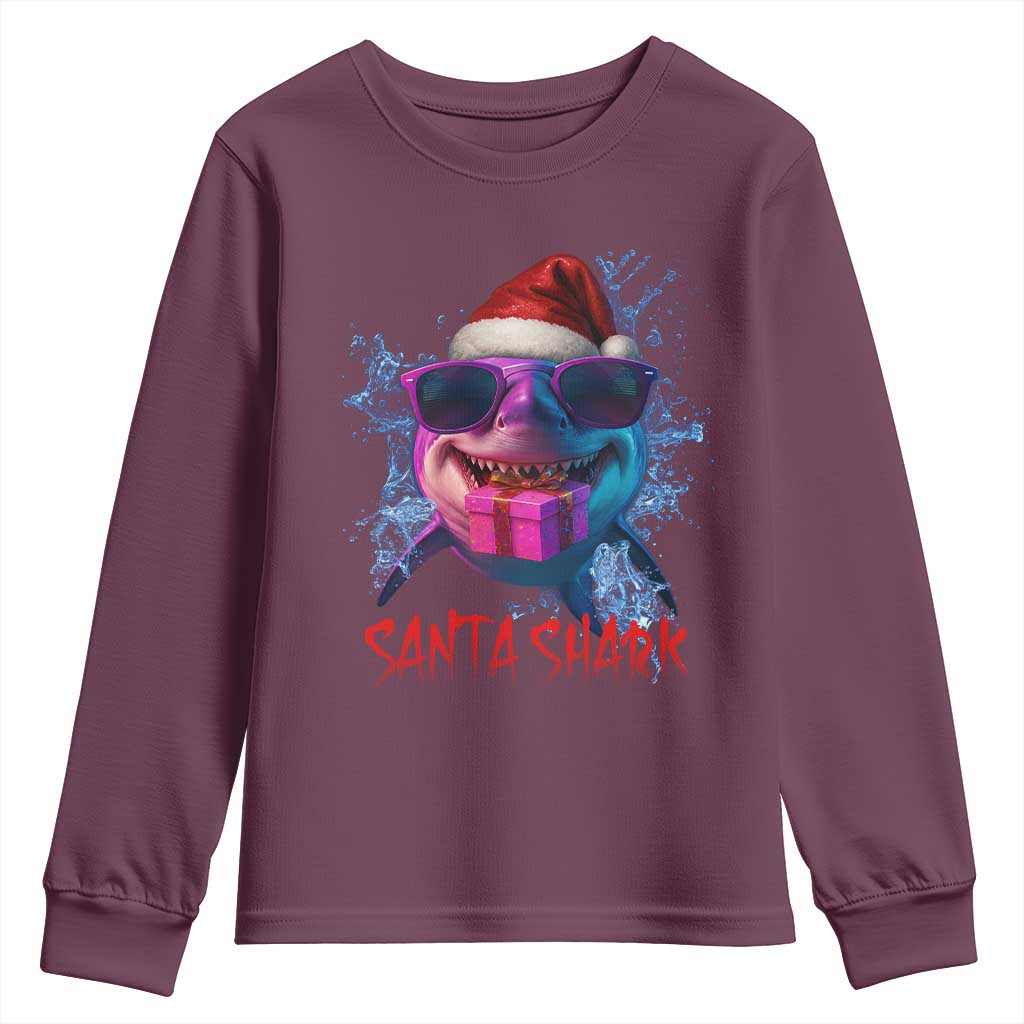 Funny Christmas Santa Shark Xmas Gift Youth Sweatshirt TS12 Maroon Print Your Wear