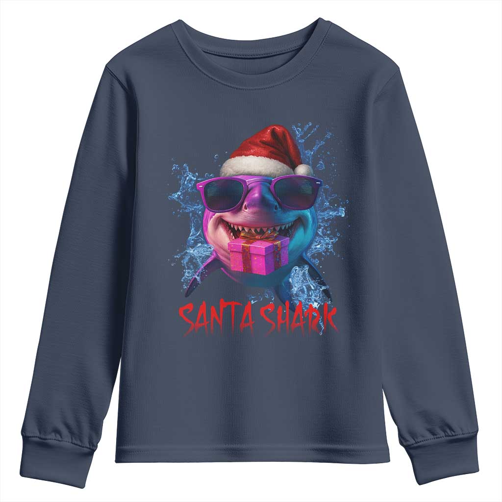 Funny Christmas Santa Shark Xmas Gift Youth Sweatshirt TS12 Navy Print Your Wear