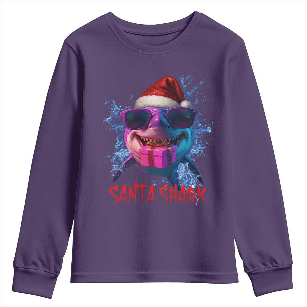 Funny Christmas Santa Shark Xmas Gift Youth Sweatshirt TS12 Purple Print Your Wear