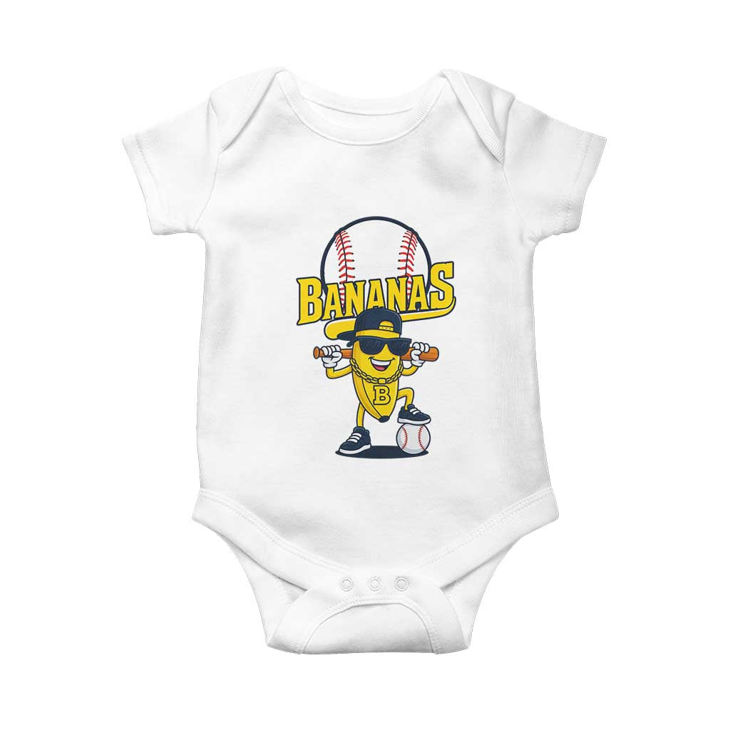 Cool Banana Playing Baseball Baby Onesie Funny Fruit Sports Gift TS12 White Print Your Wear