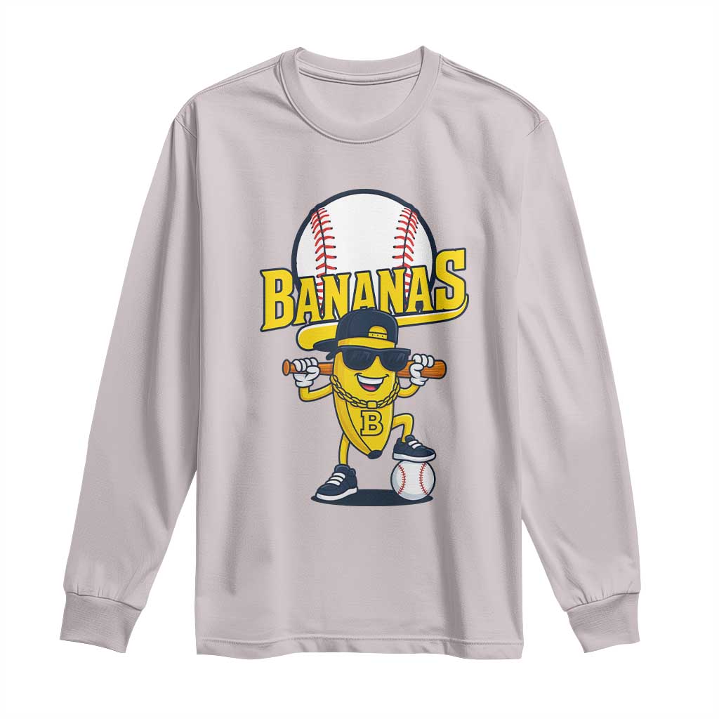 Cool Banana Playing Baseball Long Sleeve Shirt Funny Fruit Sports Gift TS12 Ice Gray Print Your Wear
