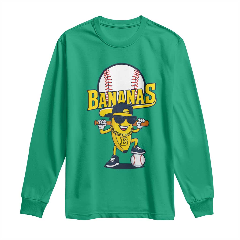 Cool Banana Playing Baseball Long Sleeve Shirt Funny Fruit Sports Gift TS12 Irish Green Print Your Wear