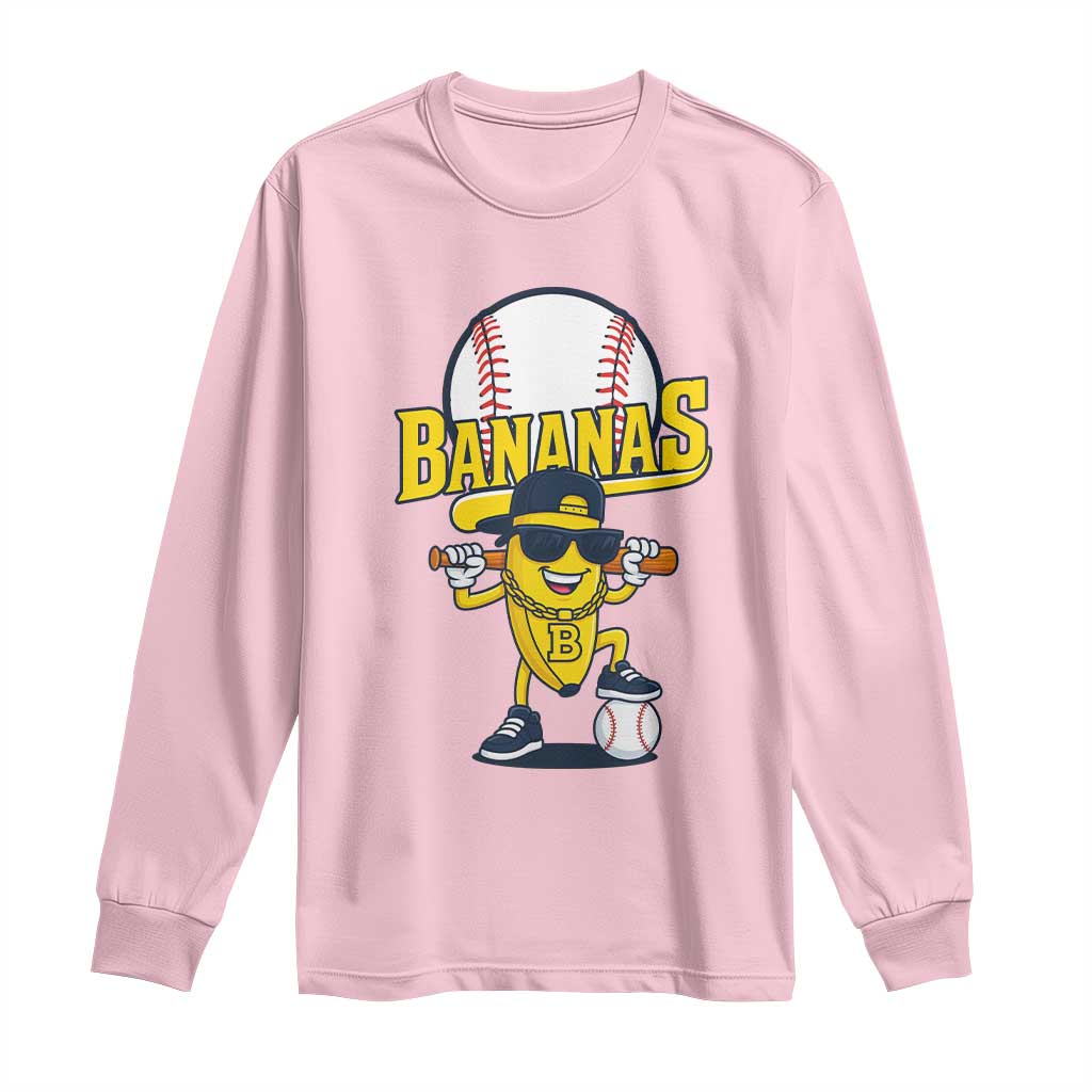 Cool Banana Playing Baseball Long Sleeve Shirt Funny Fruit Sports Gift TS12 Light Pink Print Your Wear