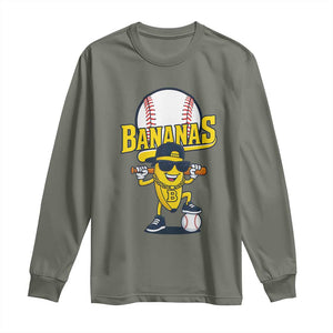Cool Banana Playing Baseball Long Sleeve Shirt Funny Fruit Sports Gift TS12 Military Green Print Your Wear