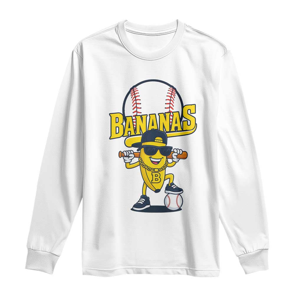 Cool Banana Playing Baseball Long Sleeve Shirt Funny Fruit Sports Gift TS12 White Print Your Wear