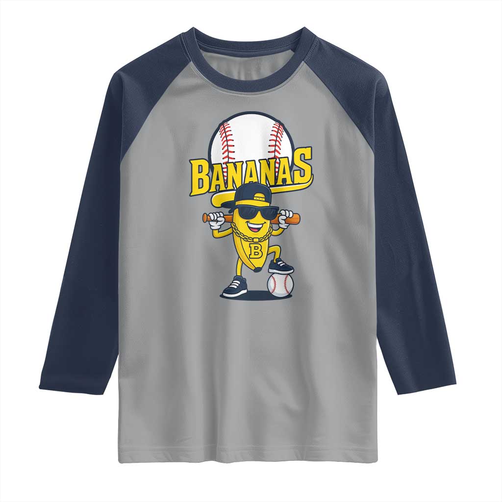 Cool Banana Playing Baseball Raglan Shirt Funny Fruit Sports Gift TS12 Sport Gray Navy Print Your Wear