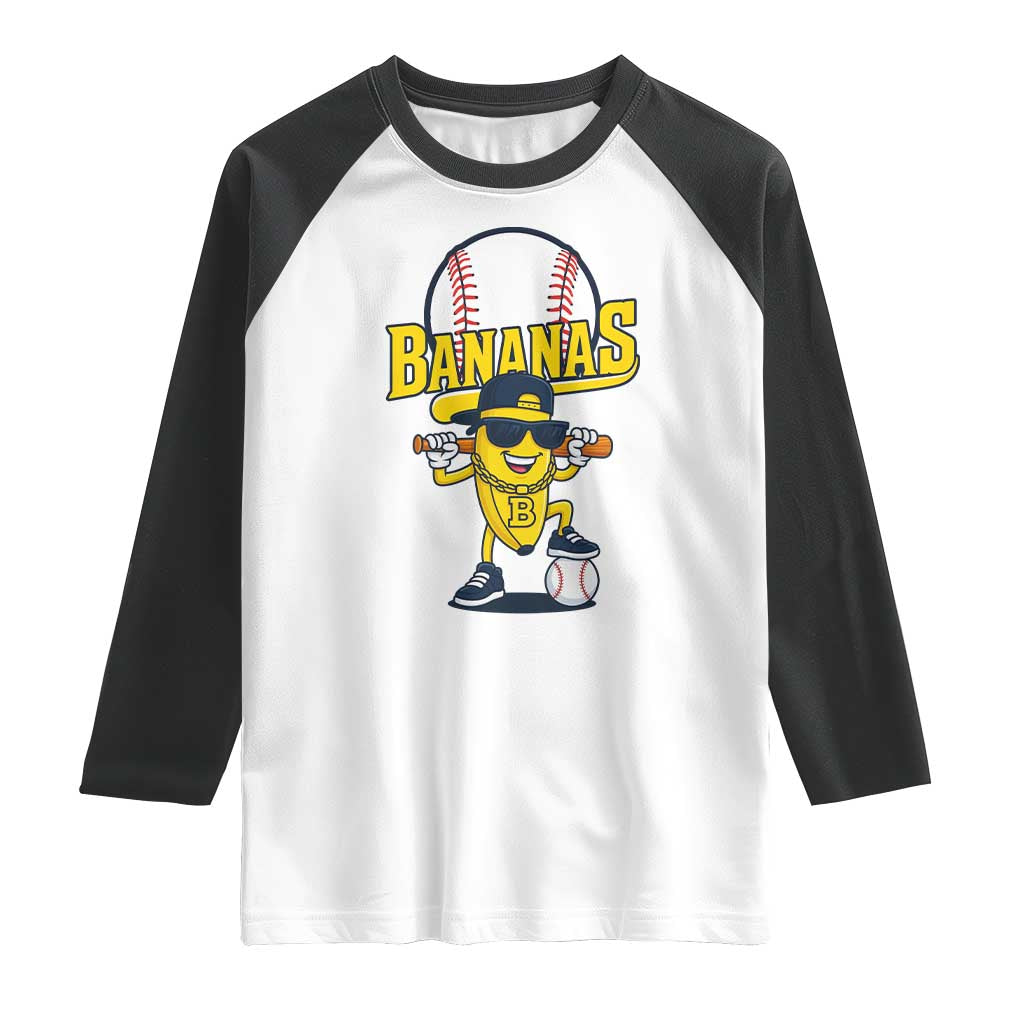 Cool Banana Playing Baseball Raglan Shirt Funny Fruit Sports Gift TS12 White Black Print Your Wear