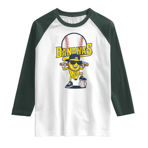 Cool Banana Playing Baseball Raglan Shirt Funny Fruit Sports Gift TS12 White Dark Forest Green Print Your Wear