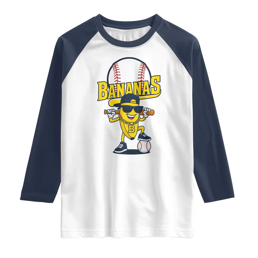 Cool Banana Playing Baseball Raglan Shirt Funny Fruit Sports Gift TS12 White Navy Print Your Wear