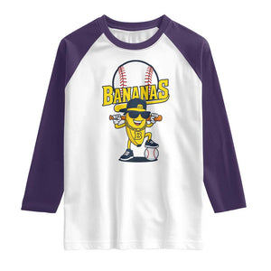 Cool Banana Playing Baseball Raglan Shirt Funny Fruit Sports Gift TS12 White Purple Print Your Wear