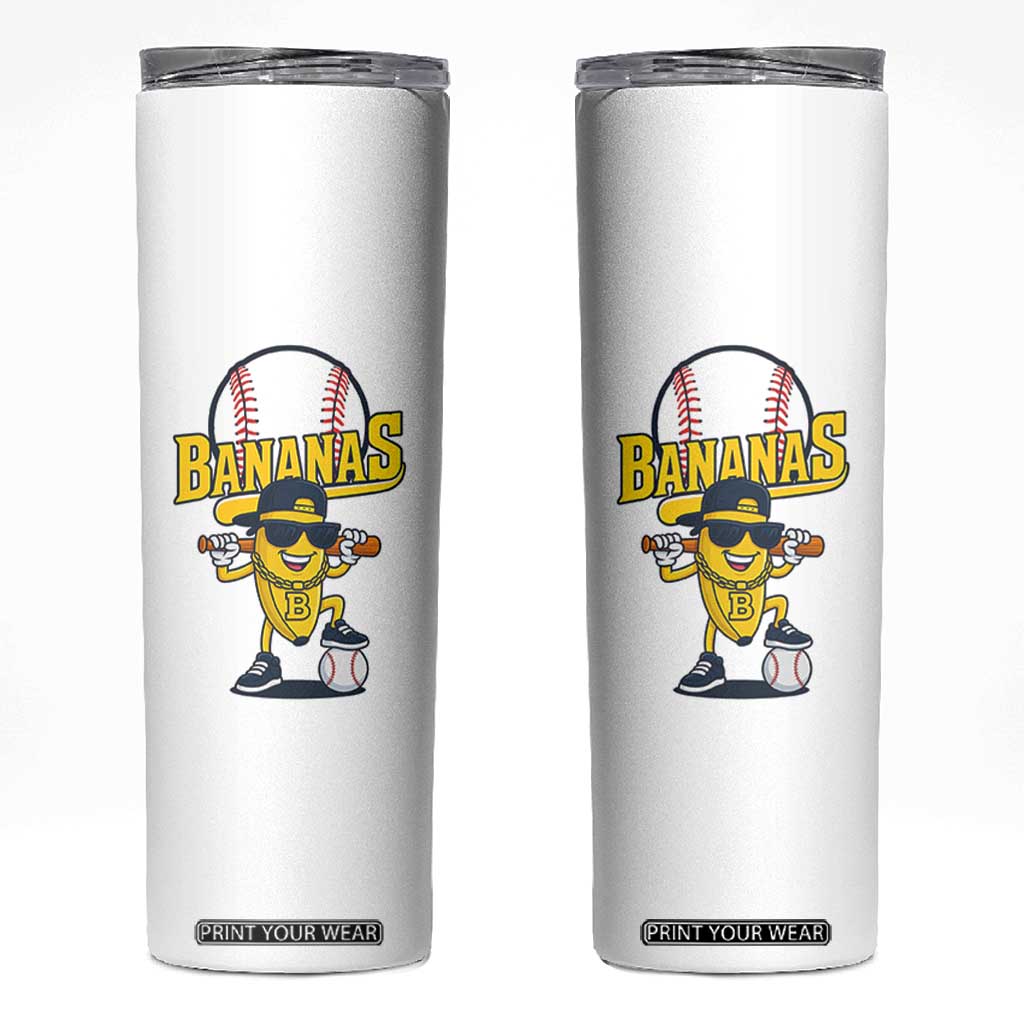 Cool Banana Playing Baseball Skinny Tumbler Funny Fruit Sports Gift TS12 White Print Your Wear