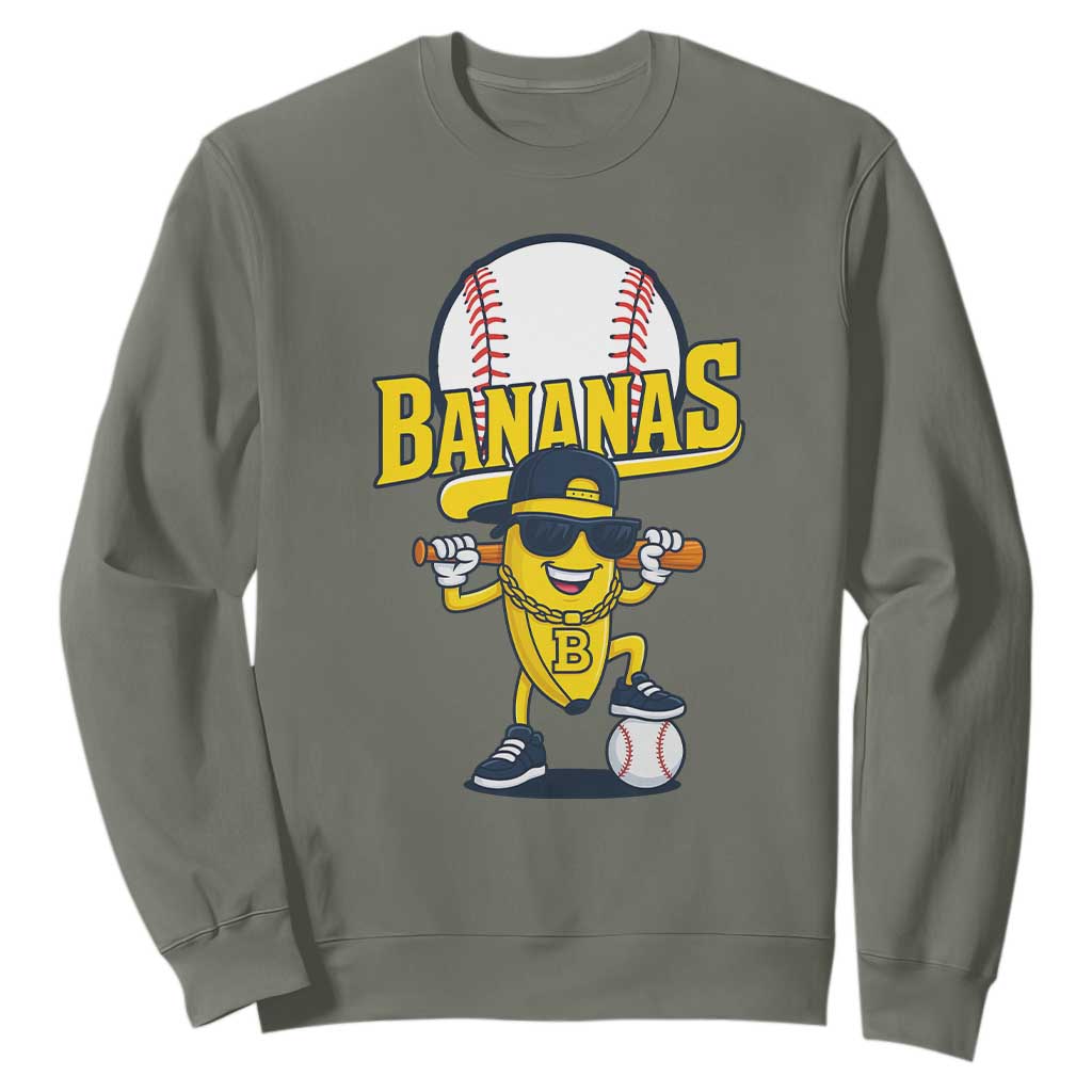 Cool Banana Playing Baseball Sweatshirt Funny Fruit Sports Gift TS12 Military Green Print Your Wear