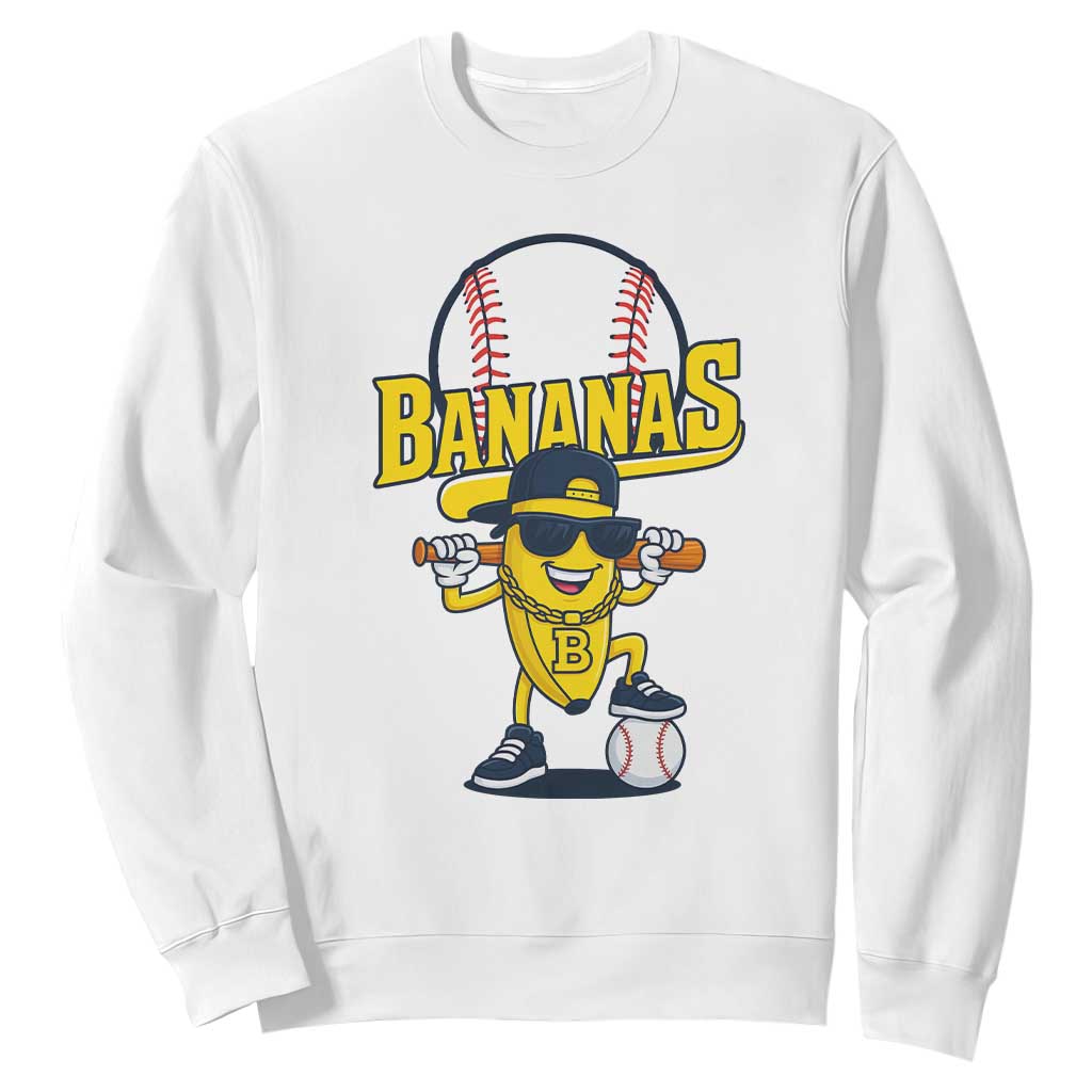 Cool Banana Playing Baseball Sweatshirt Funny Fruit Sports Gift TS12 White Print Your Wear