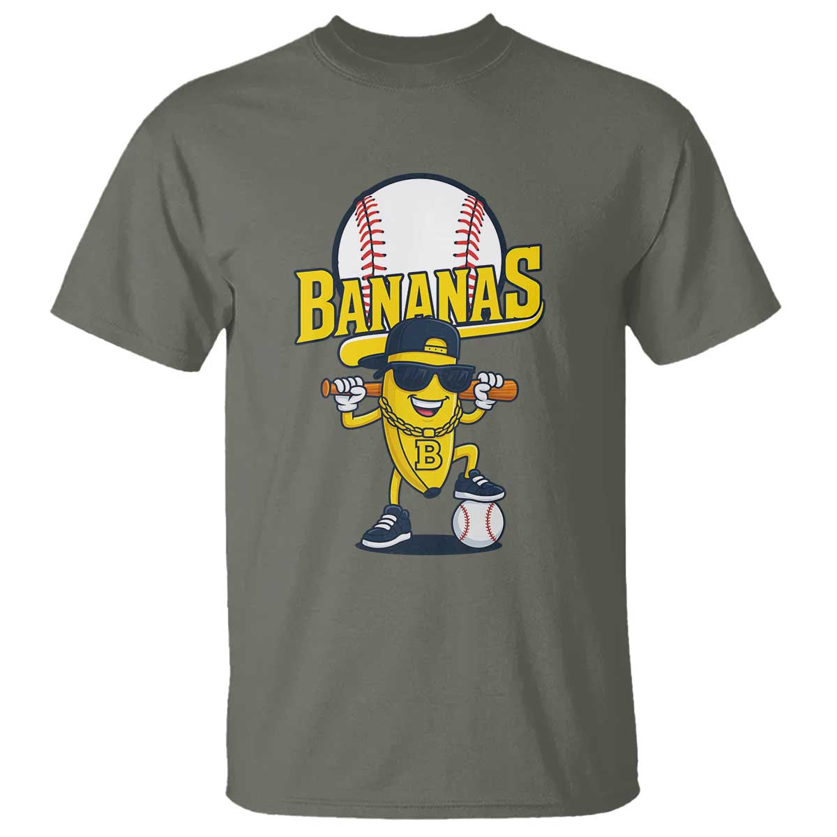 Cool Banana Playing Baseball T Shirt Funny Fruit Sports Gift TS12 Military Green Print Your Wear