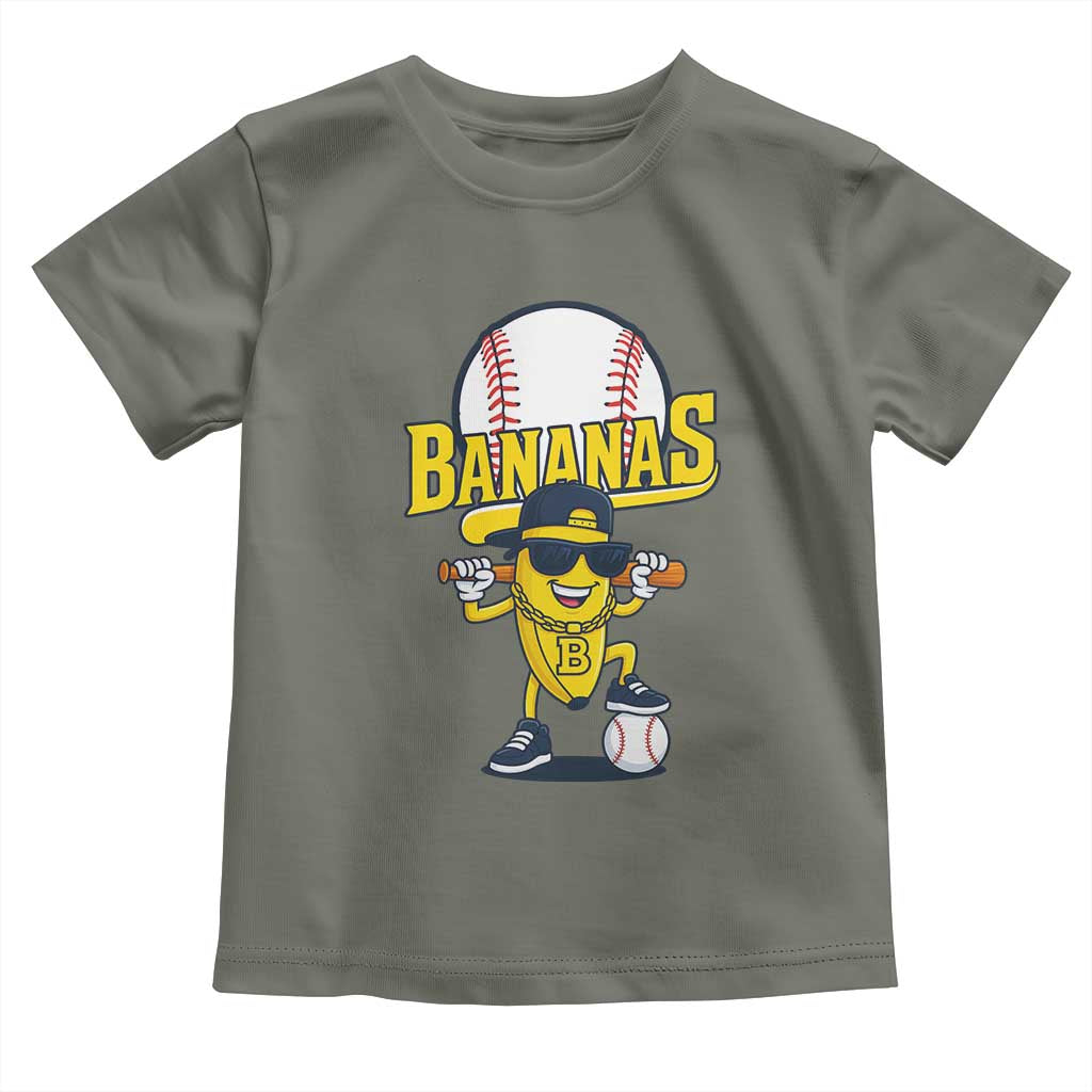 Cool Banana Playing Baseball Toddler T Shirt Funny Fruit Sports Gift TS12 Military Green Print Your Wear
