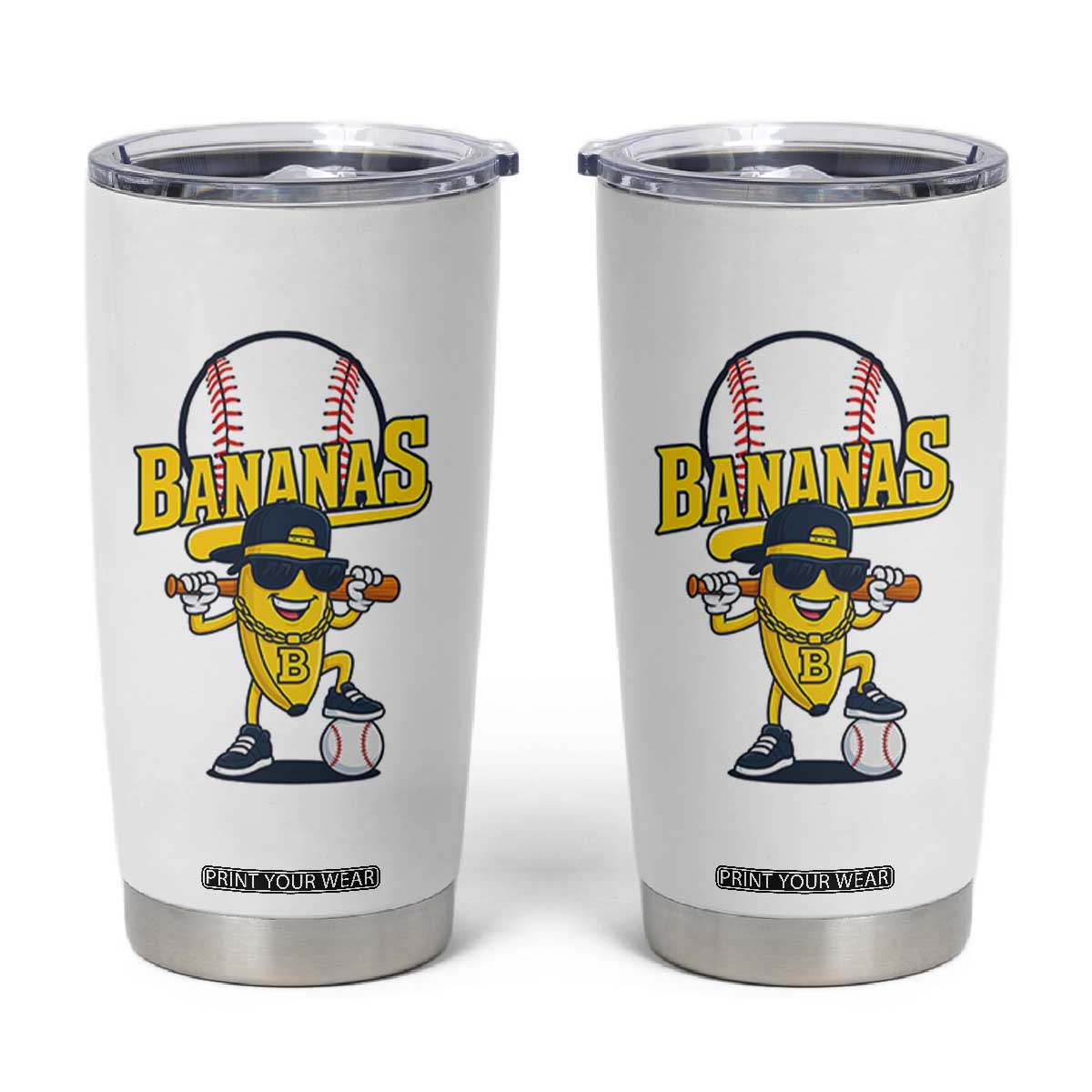 Cool Banana Playing Baseball Tumbler Cup Funny Fruit Sports Gift TS12 White Print Your Wear