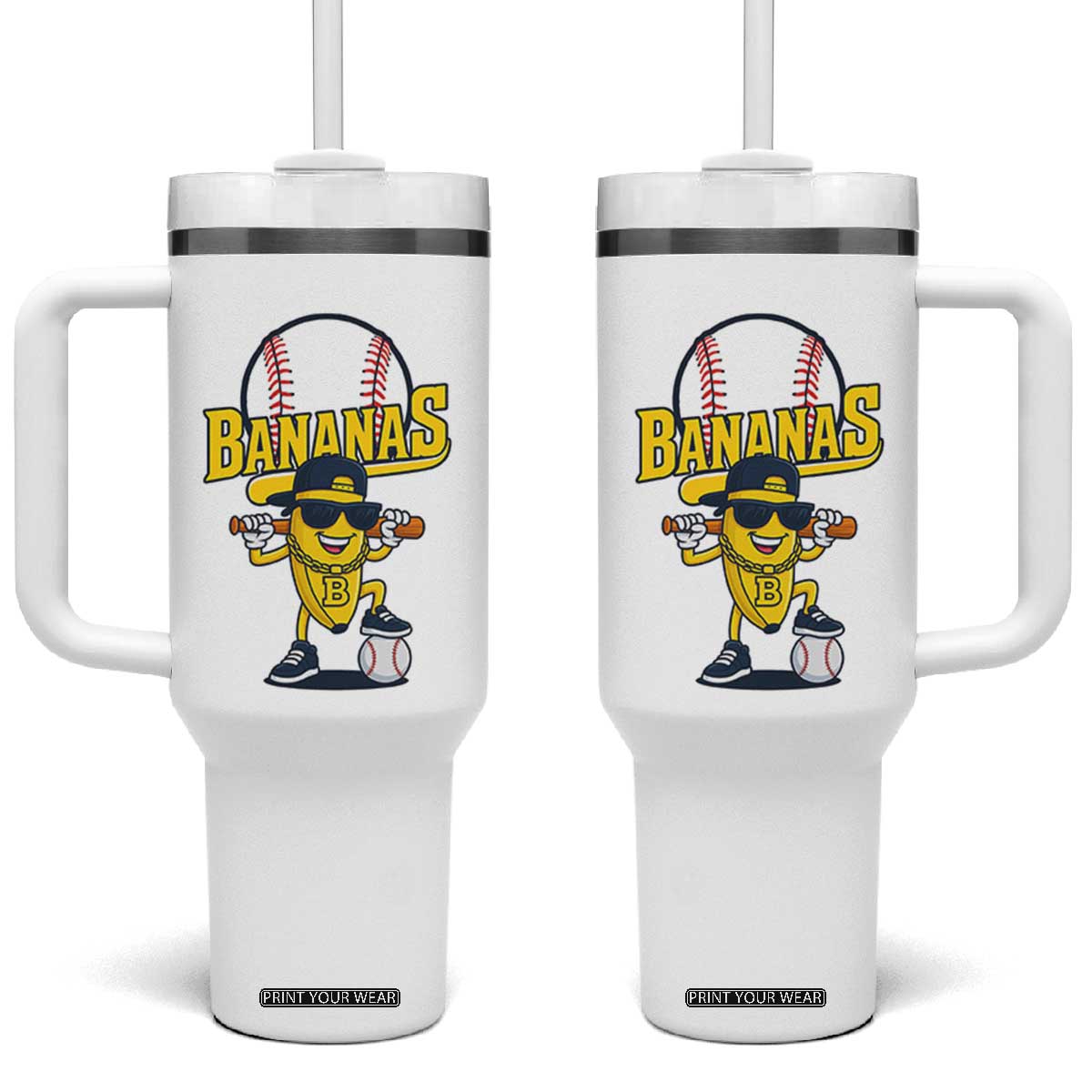 Cool Banana Playing Baseball Tumbler With Handle Funny Fruit Sports Gift TS12 One Size: 40 oz White Print Your Wear