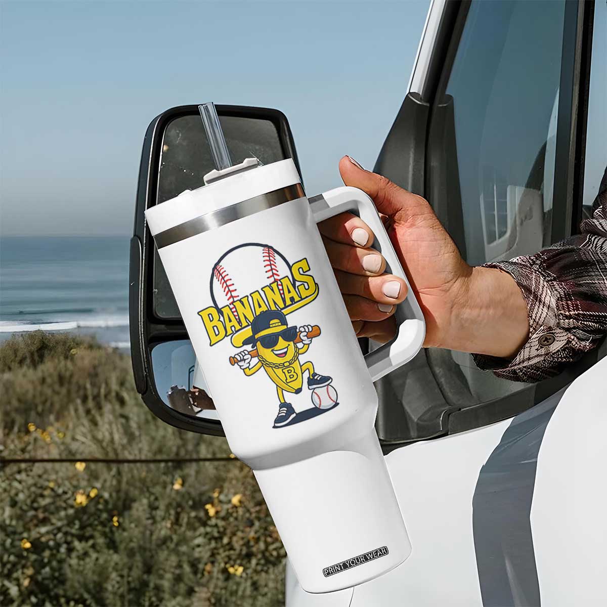 Cool Banana Playing Baseball Tumbler With Handle Funny Fruit Sports Gift TS12 Print Your Wear