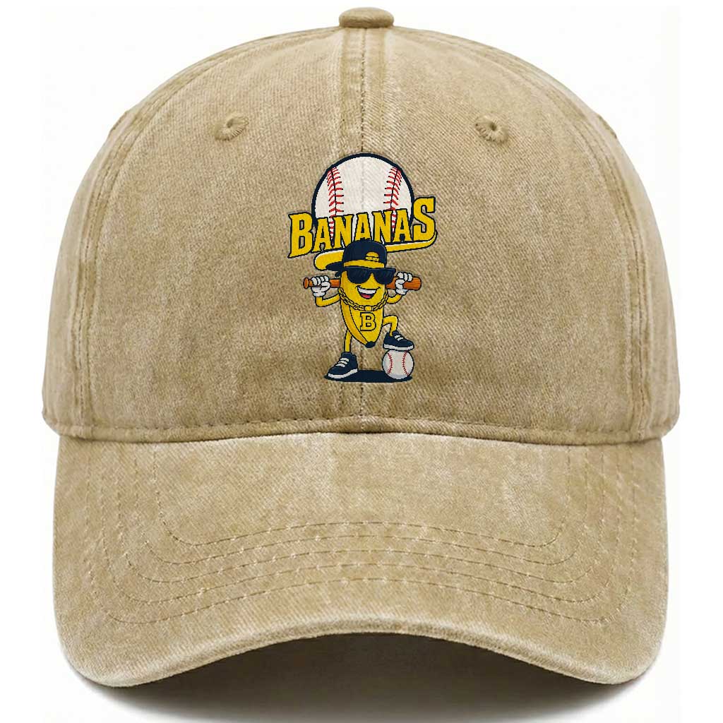 Cool Banana Playing Baseball Washed Cotton Baseball Cap Funny Fruit Sports Gift TS12 Washed Cap Universal Fit Khaki Print Your Wear