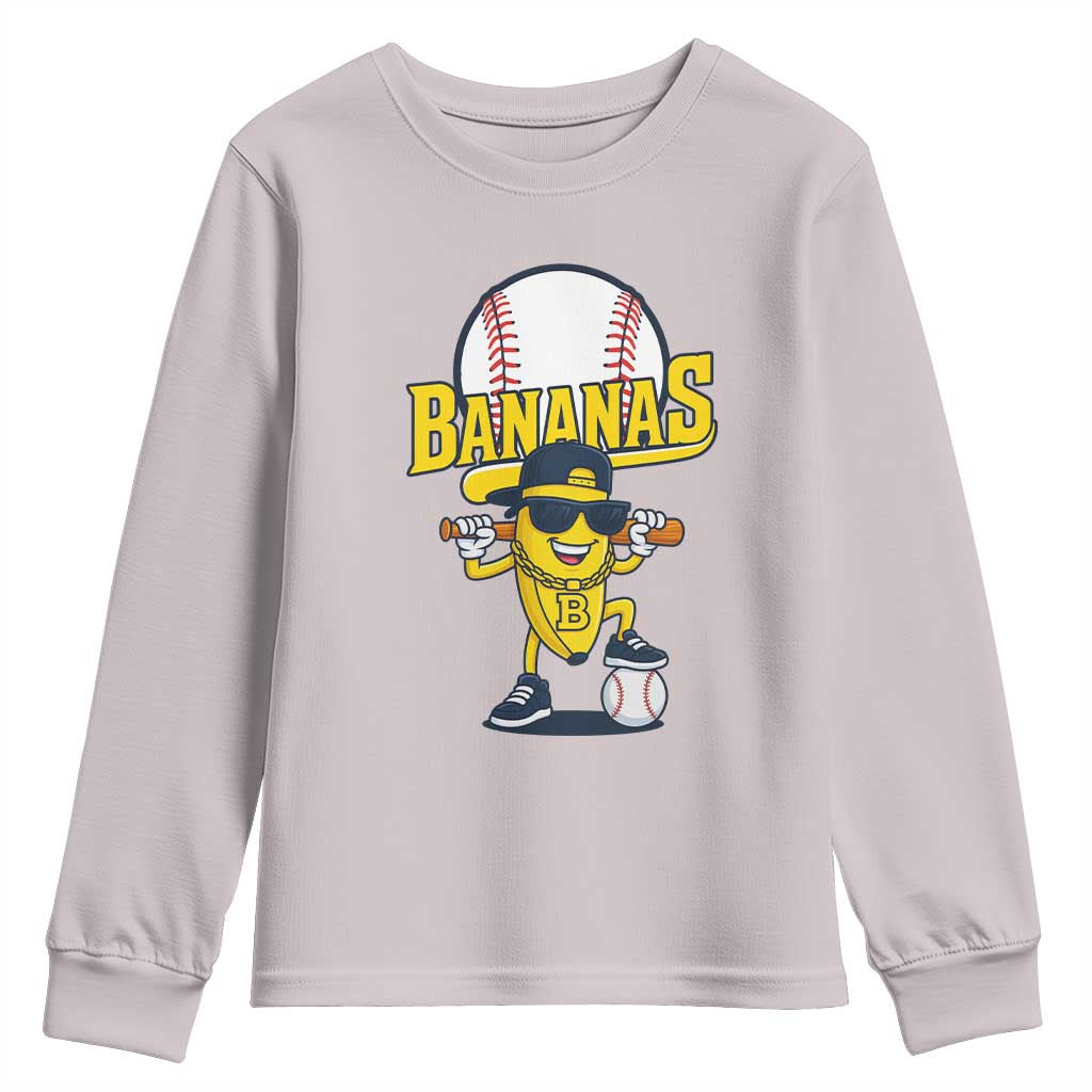 Cool Banana Playing Baseball Youth Sweatshirt Funny Fruit Sports Gift TS12 Ice Gray Print Your Wear