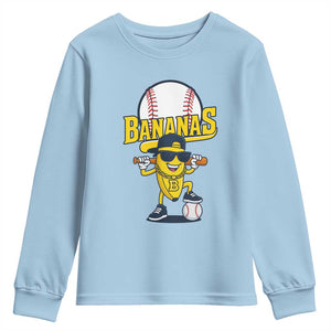 Cool Banana Playing Baseball Youth Sweatshirt Funny Fruit Sports Gift TS12 Light Blue Print Your Wear