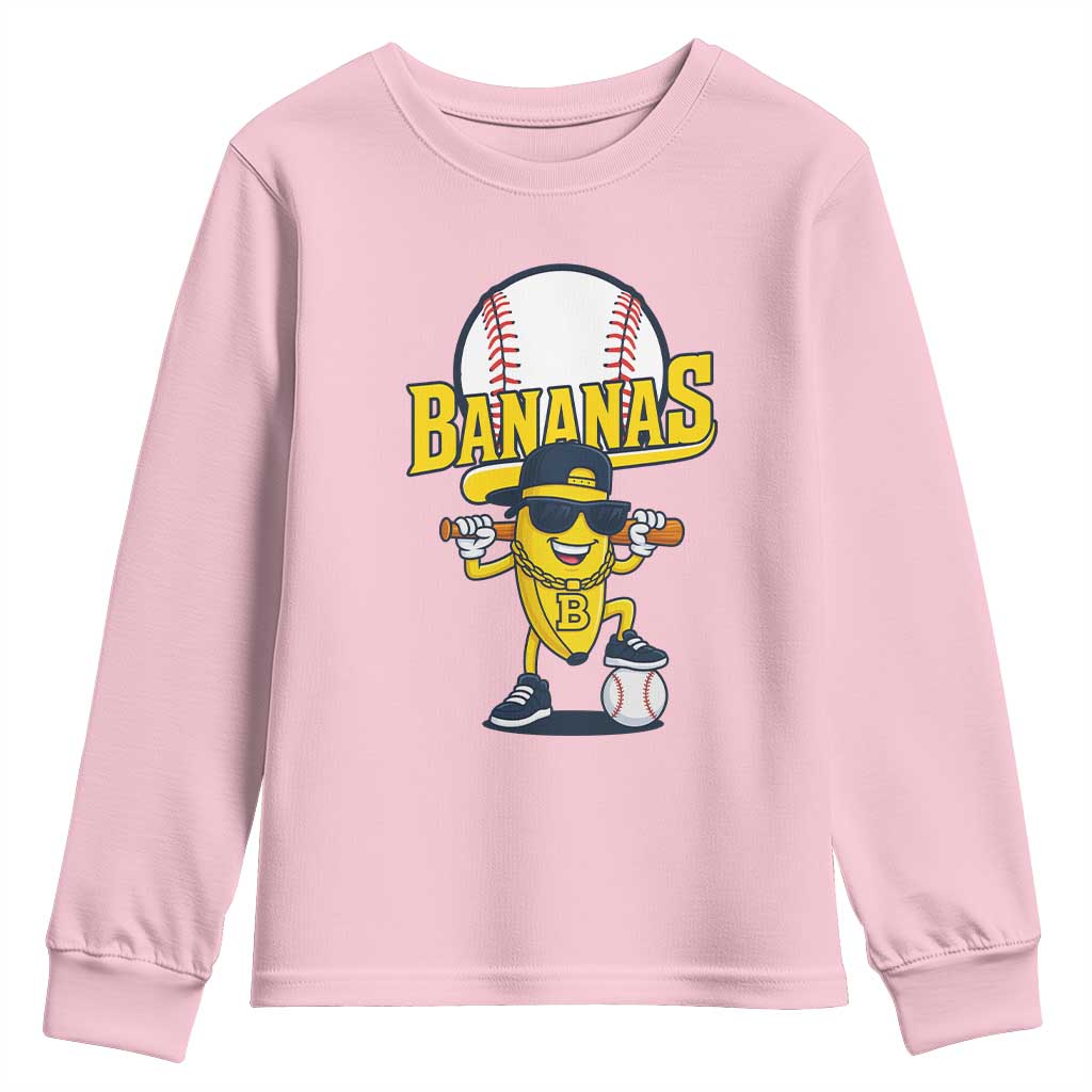 Cool Banana Playing Baseball Youth Sweatshirt Funny Fruit Sports Gift TS12 Light Pink Print Your Wear