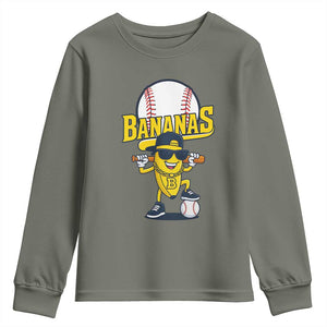 Cool Banana Playing Baseball Youth Sweatshirt Funny Fruit Sports Gift TS12 Military Green Print Your Wear