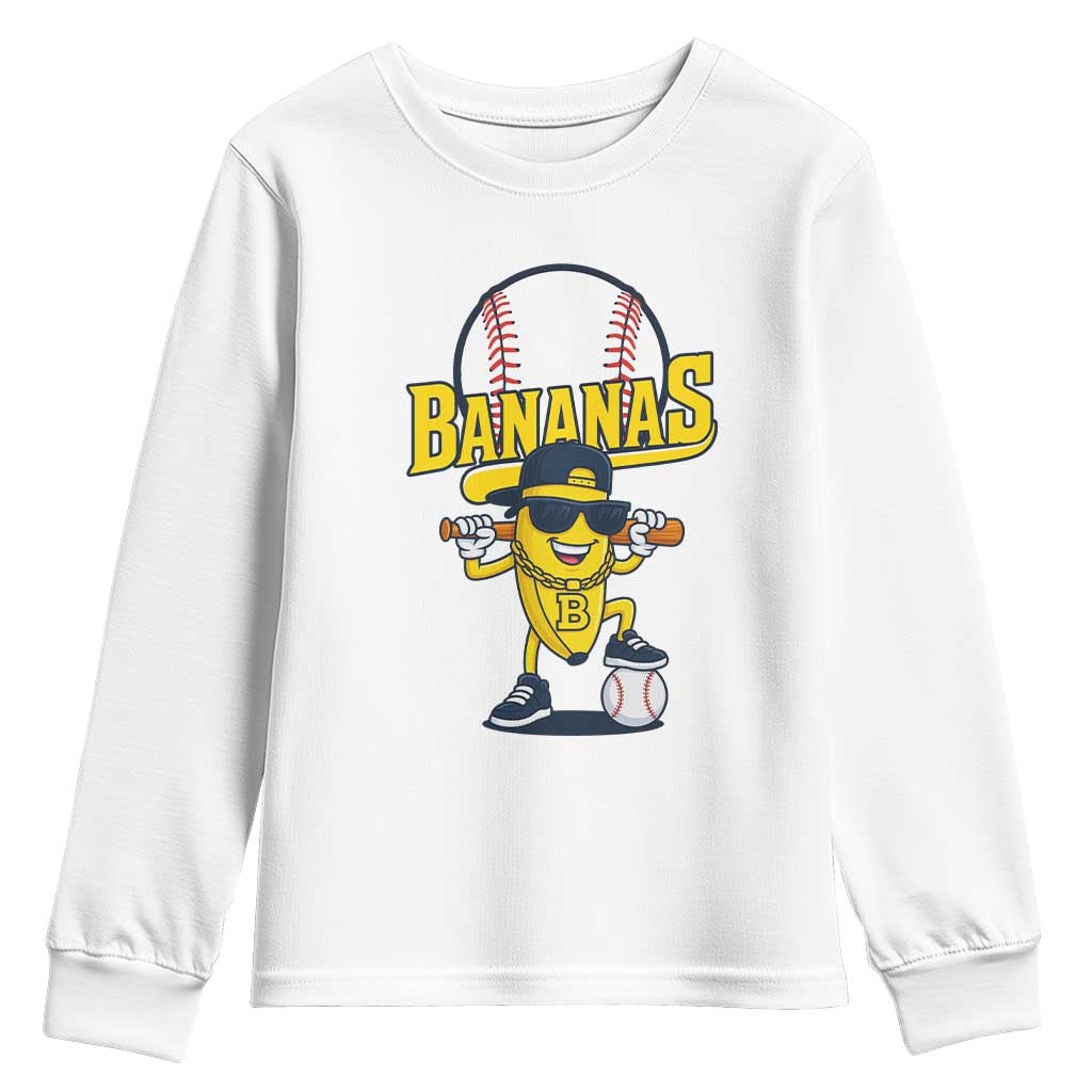 Cool Banana Playing Baseball Youth Sweatshirt Funny Fruit Sports Gift TS12 White Print Your Wear