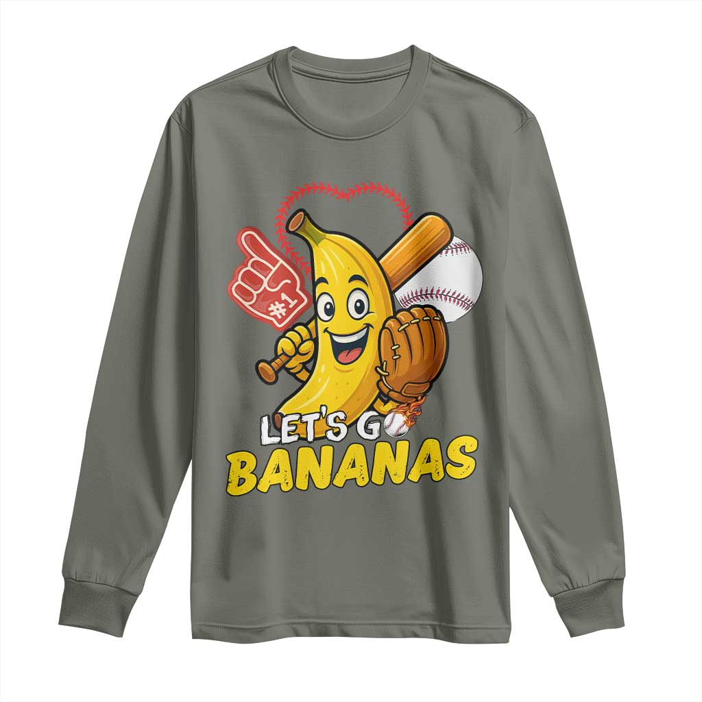 Funny Baseball Long Sleeve Shirt Lets Go Bananas Fruit Sports Lover Gift TS12 Military Green Print Your Wear