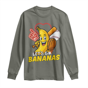Funny Baseball Long Sleeve Shirt Lets Go Bananas Fruit Sports Lover Gift TS12 Military Green Print Your Wear